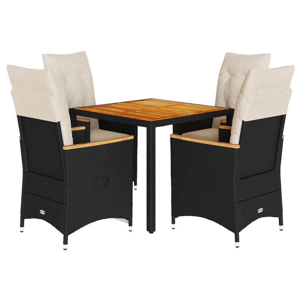 Σετ Τραπεζαρίας Κήπου 5 Τεμαχίων Μαύρο Συνθ. Ρατάν με Μαξιλάρια