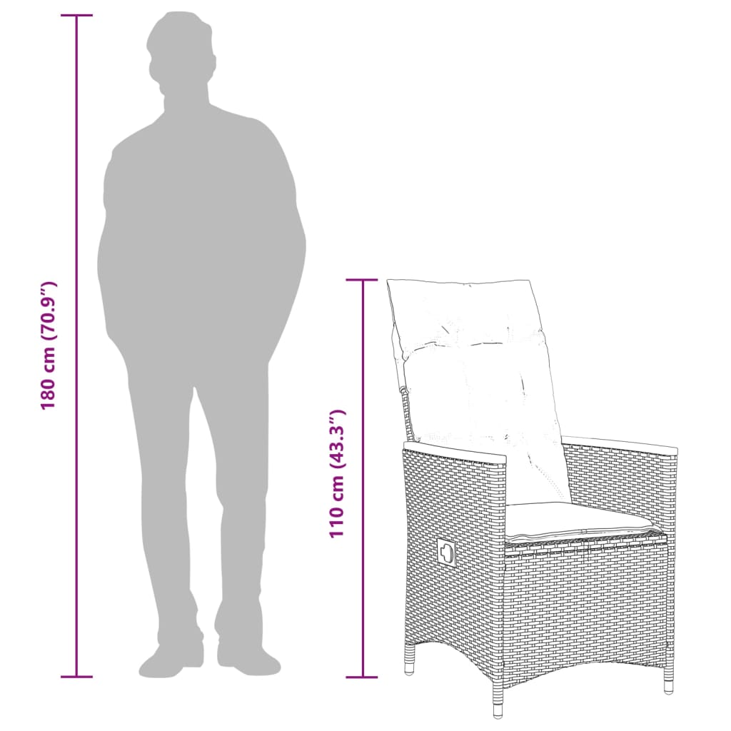 Σετ Τραπεζαρίας Κήπου 9 τεμ Μαύρο από Συνθ. Ρατάν με Μαξιλάρια