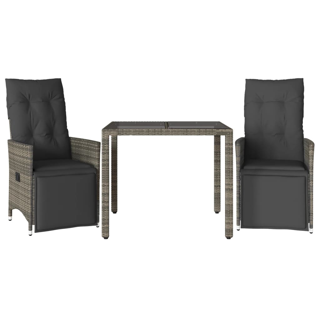 Σετ Επίπλων Bistro Κήπου 3 τεμ Γκρι Συνθετ. Ρατάν με Μαξιλάρια