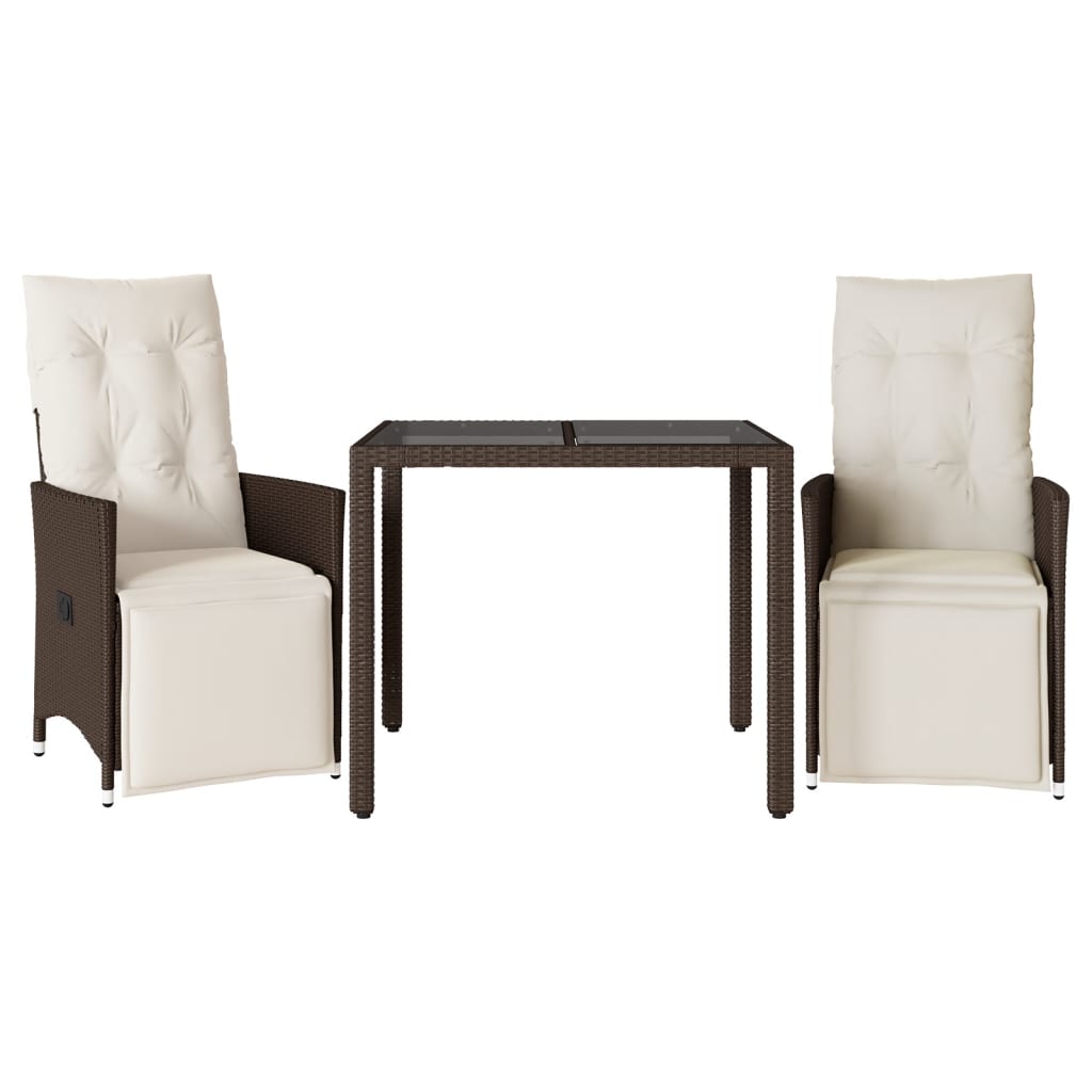 Σετ Επίπλων Μπιστρό Κήπου 3 τεμ. Καφέ Συνθ. Ρατάν με Μαξιλάρια