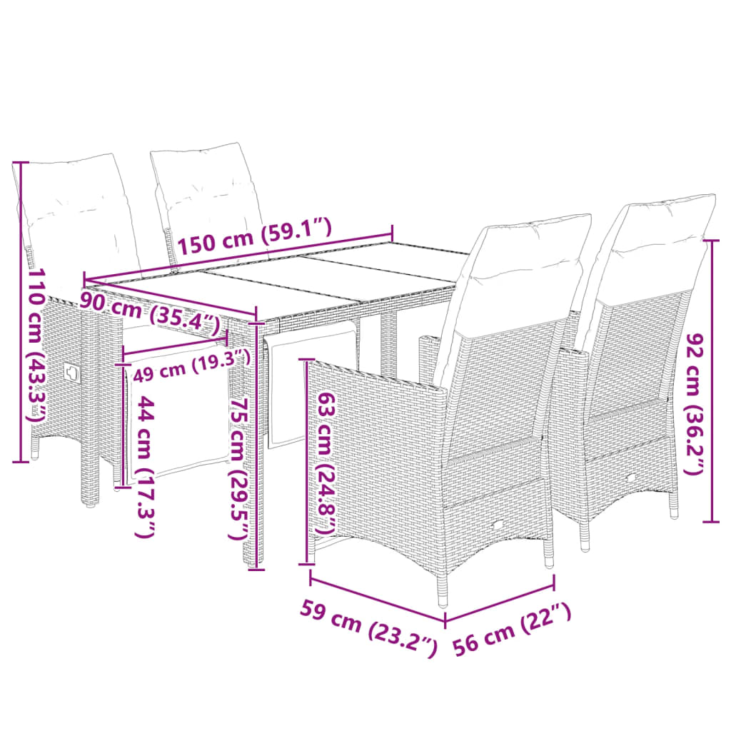 Σετ Επίπλων Bistro Κήπου 5 τεμ. Γκρι Συνθετ. Ρατάν με Μαξιλάρια