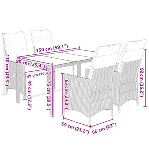 Σετ Επίπλων Bistro Κήπου 5 τεμ. Γκρι Συνθετ. Ρατάν με Μαξιλάρια