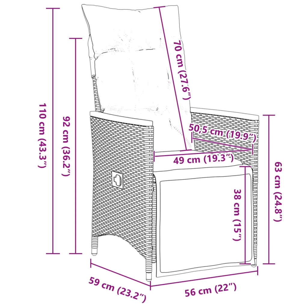 Σετ Επίπλων Bistro Κήπου 7 τεμ. Γκρι Συνθετ. Ρατάν με Μαξιλάρια