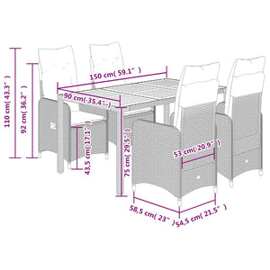 Σετ Επίπλων Bistro Κήπου 5 τεμ. Γκρι Συνθετ. Ρατάν με Μαξιλάρια