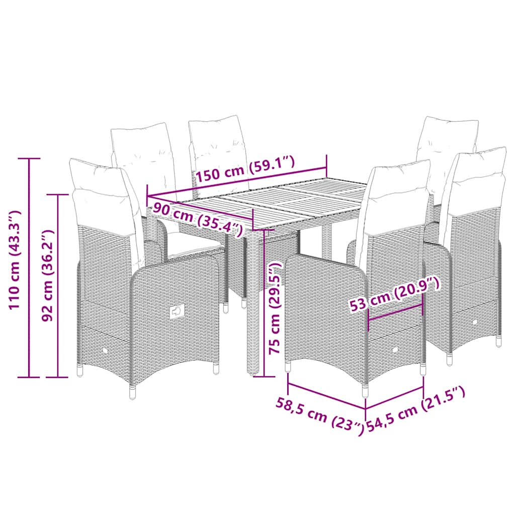 Σετ Επίπλων Bistro Κήπου 7 τεμ. Γκρι Συνθετ. Ρατάν με Μαξιλάρια