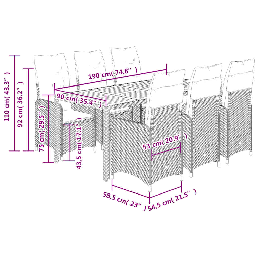 Σετ Επίπλων Bistro Κήπου 7 τεμ. Γκρι Συνθετ. Ρατάν με Μαξιλάρια