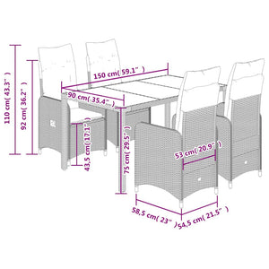 Σετ Επίπλων Bistro Κήπου 5 τεμ. Γκρι Συνθετ. Ρατάν με Μαξιλάρια