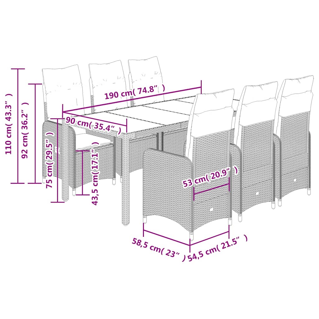 Σετ Επίπλων Bistro Κήπου 7 τεμ. Γκρι Συνθετ. Ρατάν με Μαξιλάρια