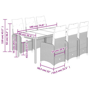 Σετ Επίπλων Bistro Κήπου 7 τεμ. Γκρι Συνθετ. Ρατάν με Μαξιλάρια