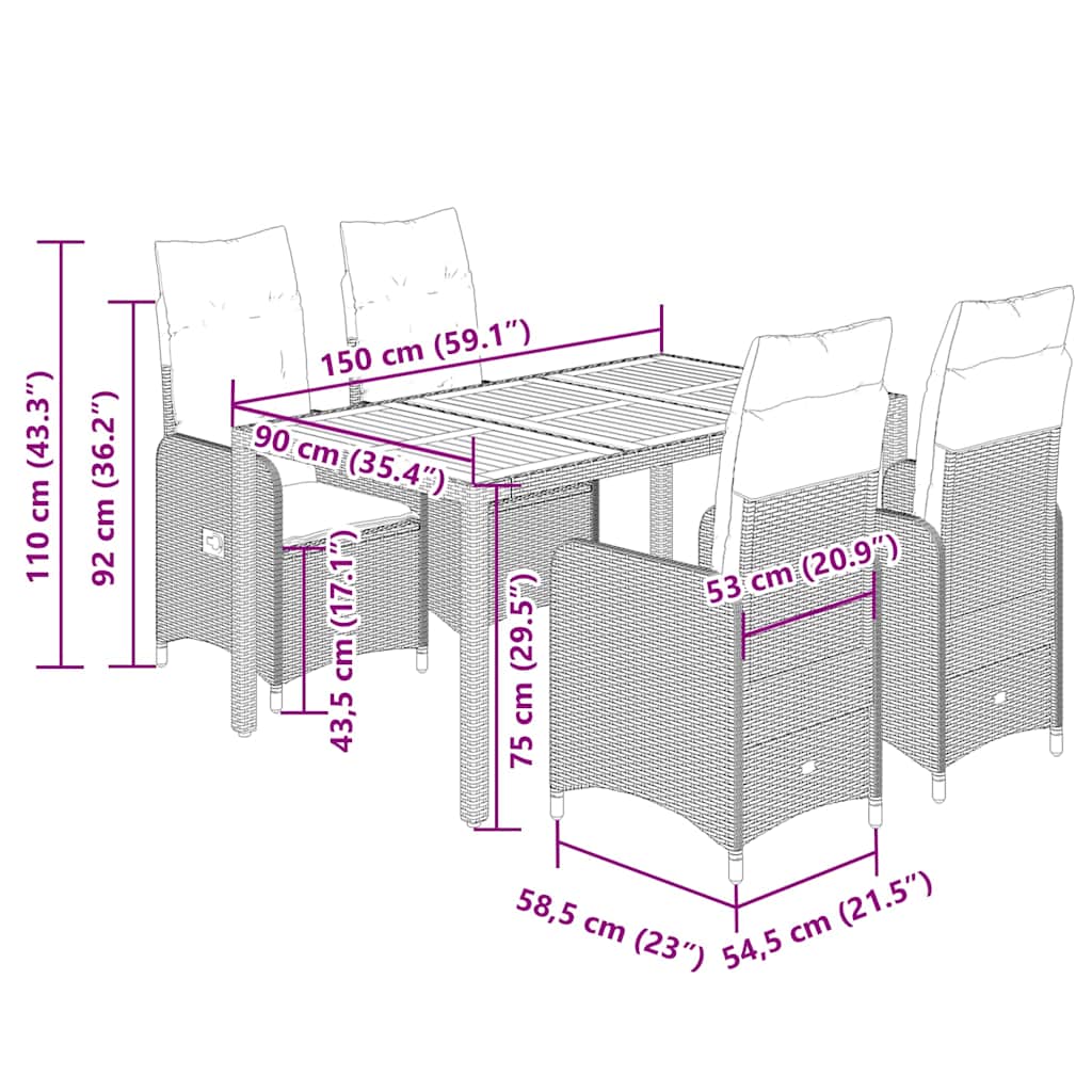 Σετ Επίπλων Bistro Κήπου 5 τεμ. Μπεζ Συνθετ. Ρατάν με Μαξιλάρια