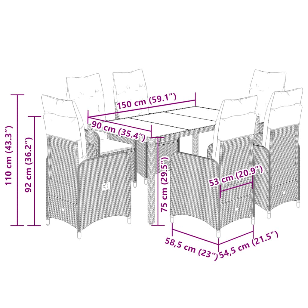 Σετ Επίπλων Bistro Κήπου 7 τεμ. Μπεζ Συνθετ. Ρατάν με Μαξιλάρια