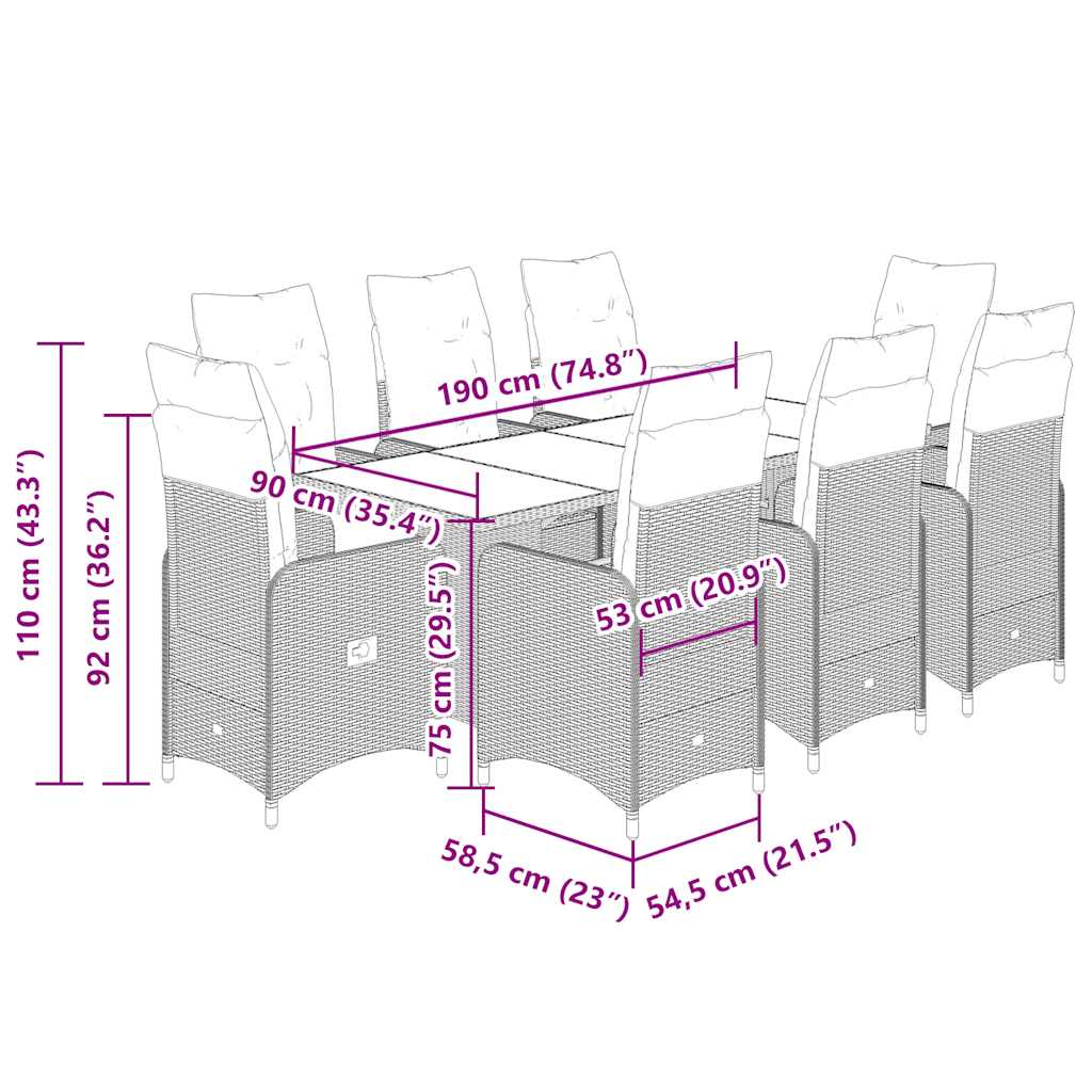 Σετ Επίπλων Bistro Κήπου 9 τεμ. Μπεζ Συνθετ. Ρατάν με Μαξιλάρια