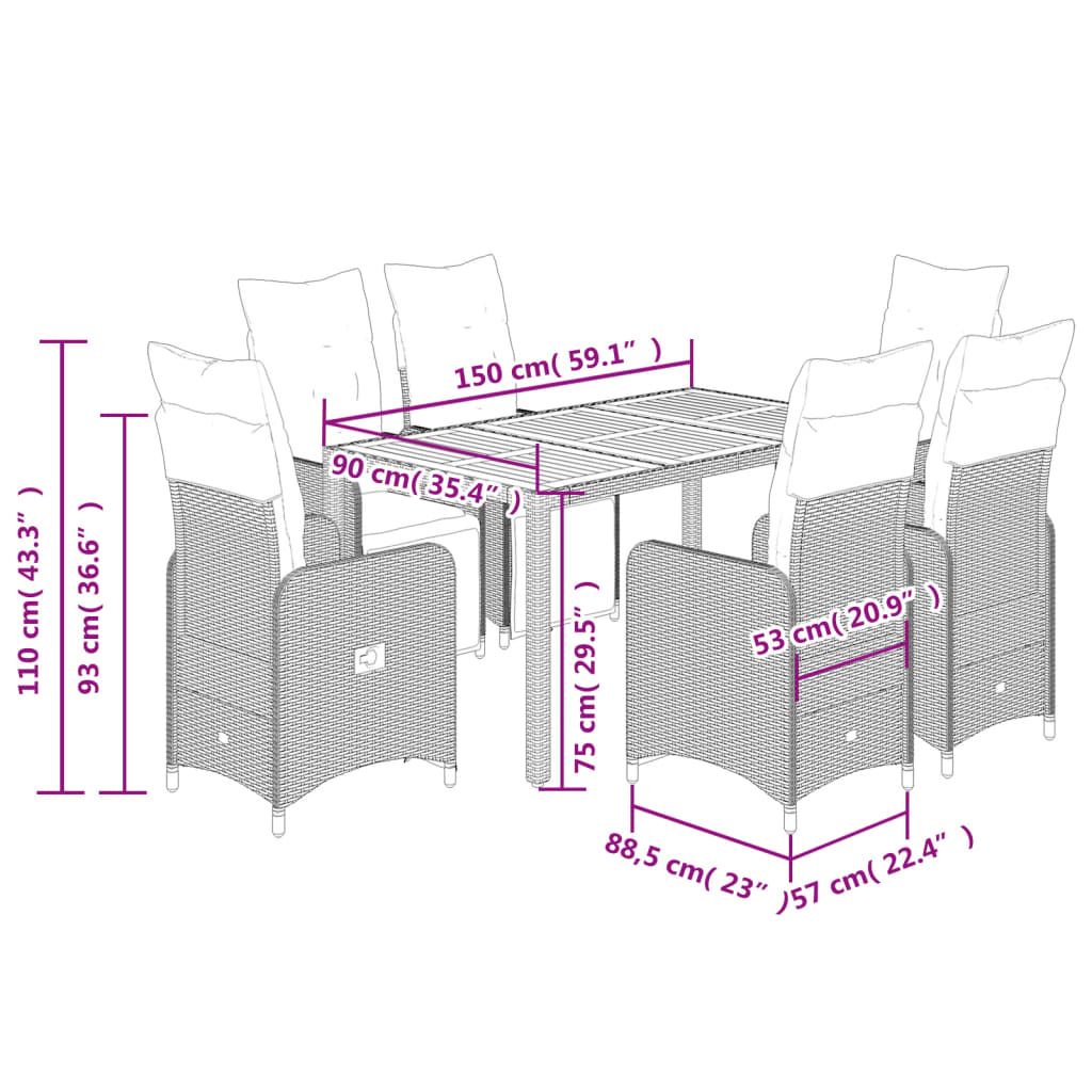 Σετ Επίπλων Bistro Κήπου 7 τεμ Μαύρο Συνθετ. Ρατάν με Μαξιλάρια