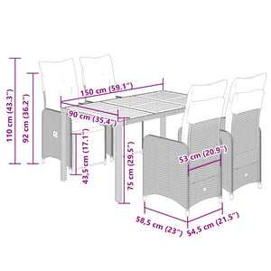 Σετ Επίπλων Bistro Κήπου 5 τεμ Μαύρο Συνθετ. Ρατάν με Μαξιλάρια