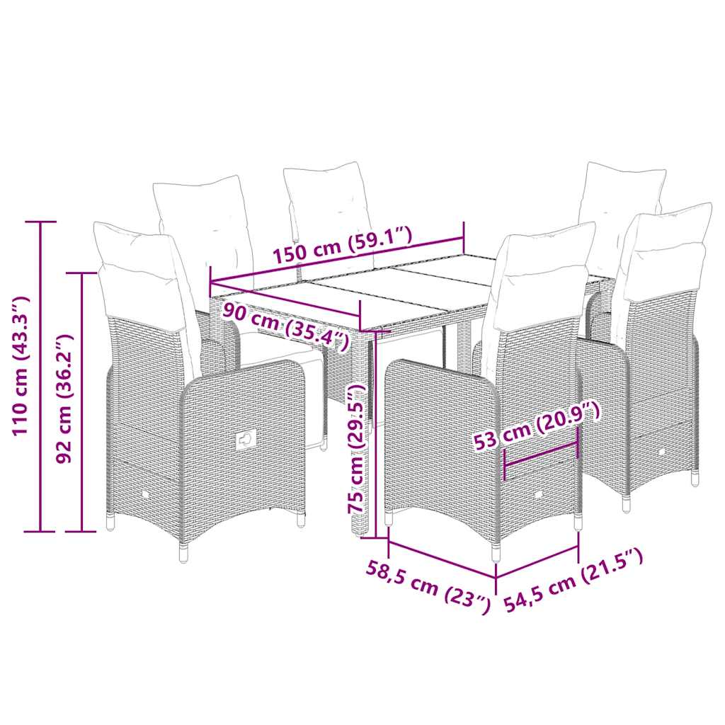 Σετ Επίπλων Bistro Κήπου 7 τεμ Μαύρο Συνθετ. Ρατάν με Μαξιλάρια