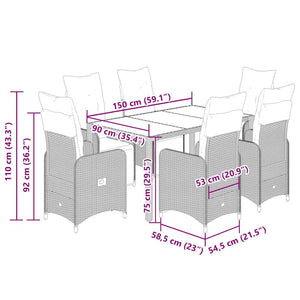 Σετ Επίπλων Bistro Κήπου 7 τεμ Μαύρο Συνθετ. Ρατάν με Μαξιλάρια