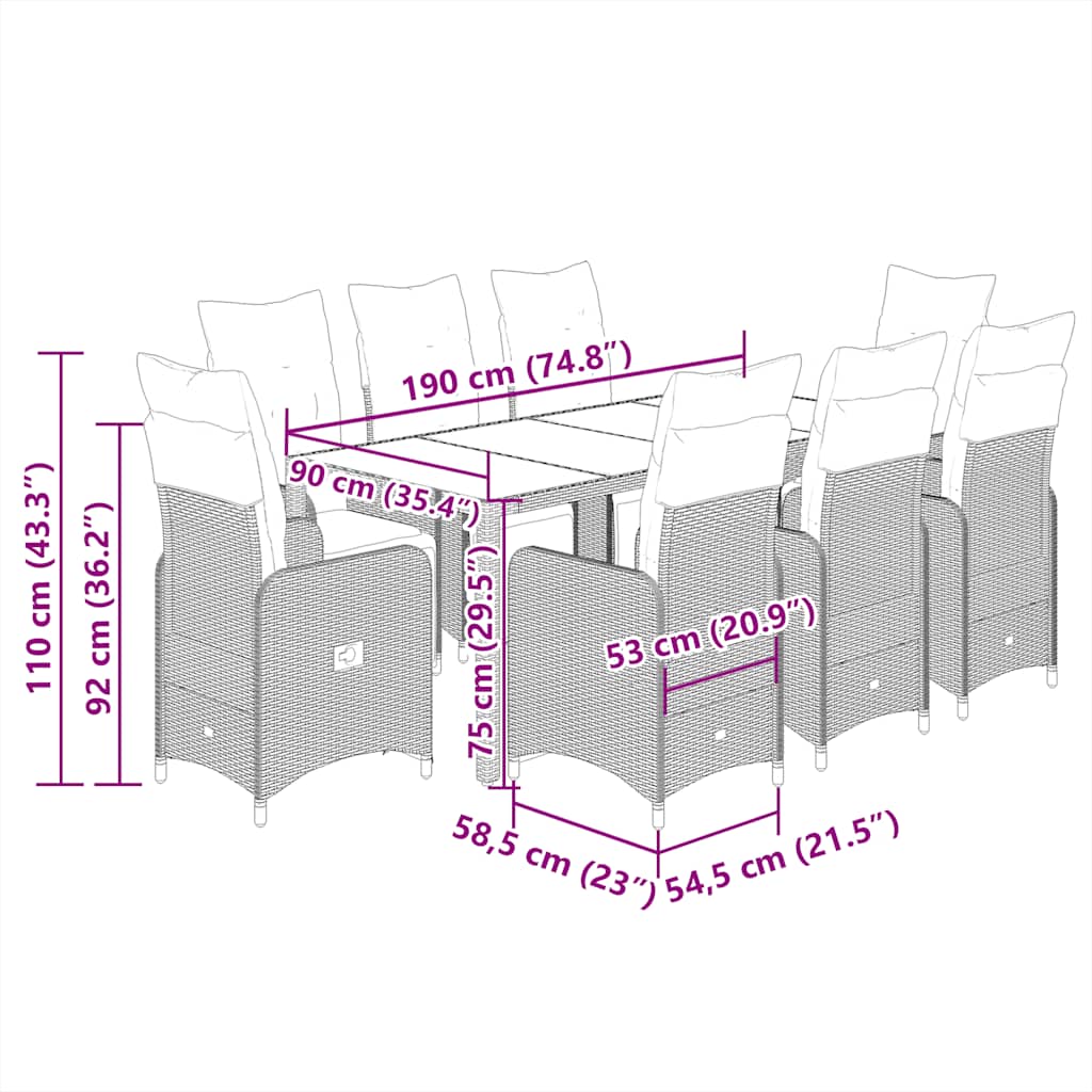 Σετ Επίπλων Bistro Κήπου 9 τεμ Μαύρο Συνθετ. Ρατάν με Μαξιλάρια