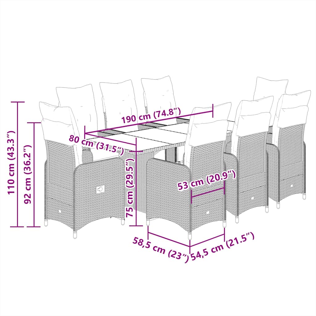 Σετ Επίπλων Bistro Κήπου 7 τεμ Μαύρο Συνθετ. Ρατάν με Μαξιλάρια