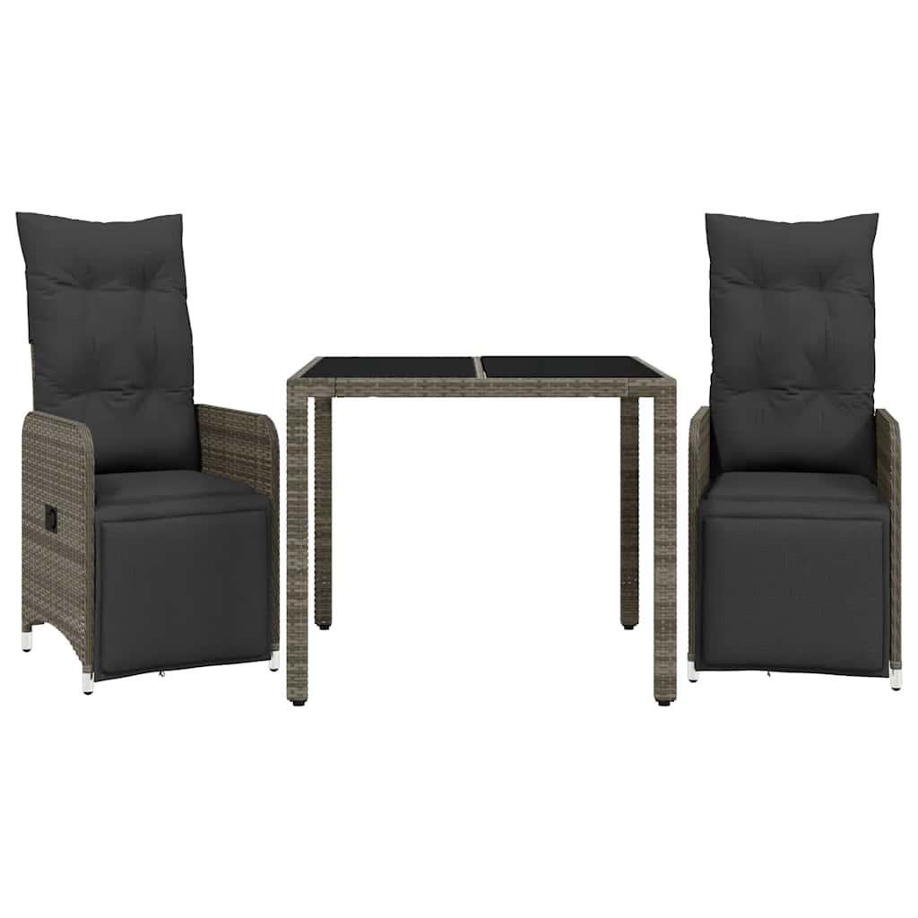 Σετ Επίπλων Bistro Κήπου 3 τεμ Γκρι Συνθετ. Ρατάν με Μαξιλάρια