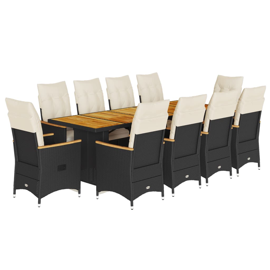 Σετ Επίπλων Bistro Κήπου 11τεμ Μαύρο Συνθετ. Ρατάν με Μαξιλάρια