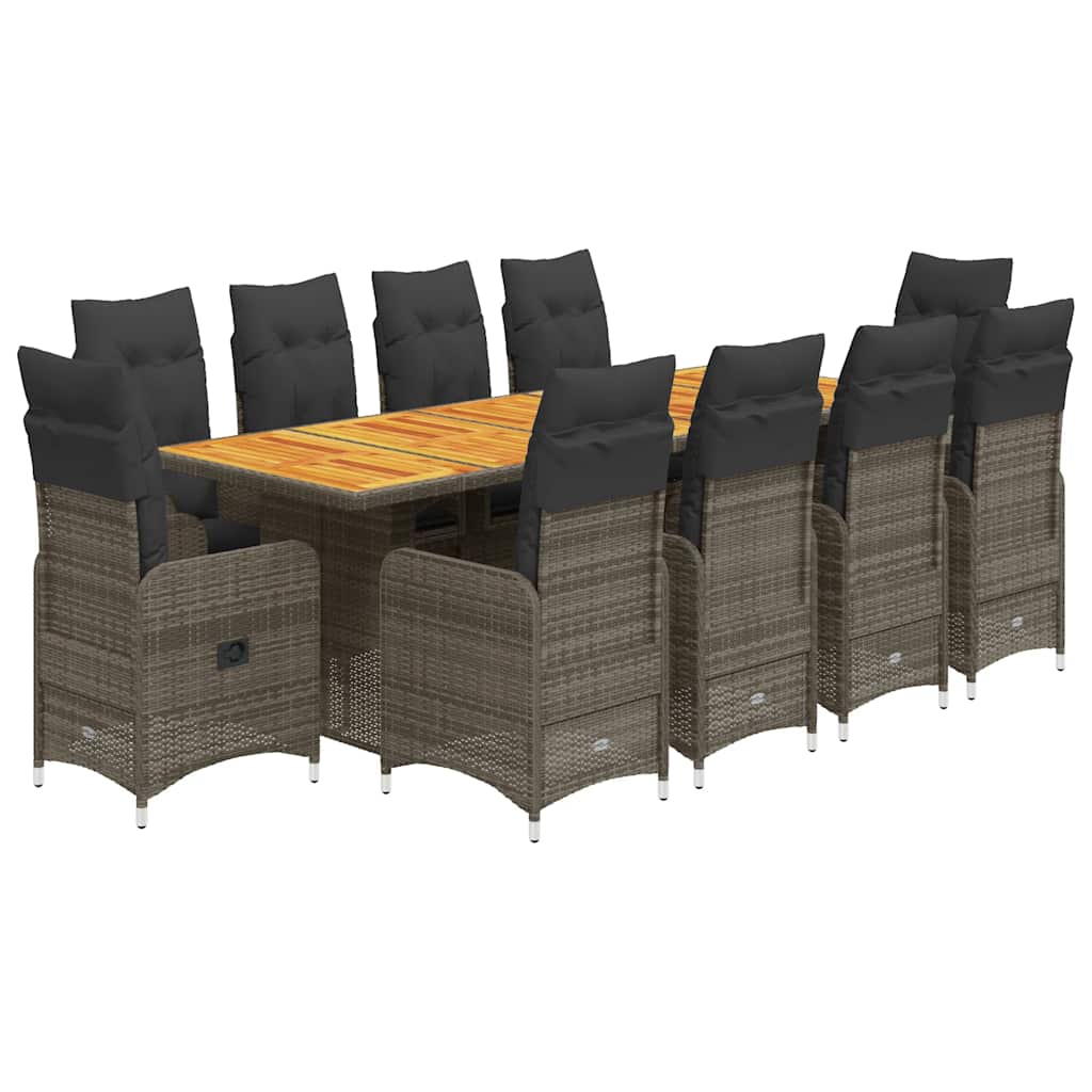 Σετ Επίπλων Bistro Κήπου 11 τεμ Γκρι Συνθετ. Ρατάν με Μαξιλάρια