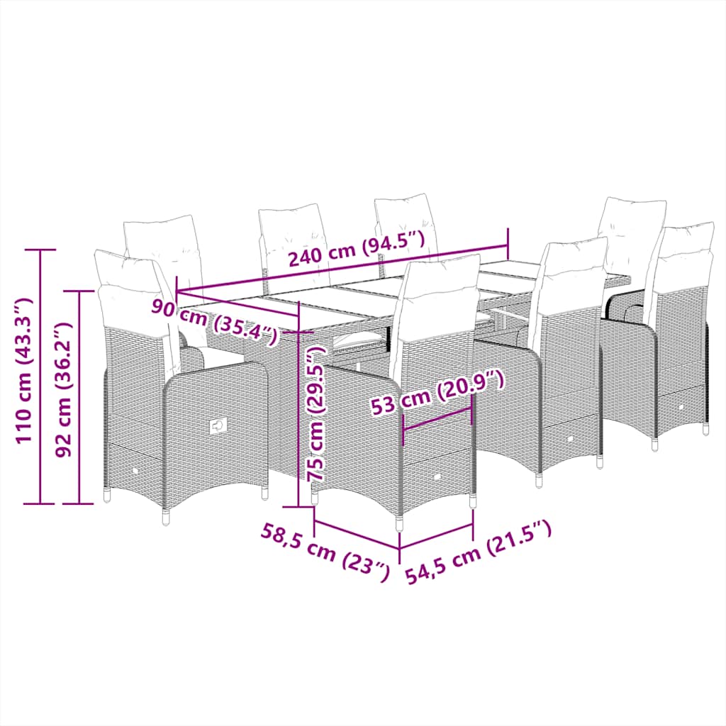 Σετ Επίπλων Bistro Κήπου 9 τεμ. Μπεζ Συνθετ. Ρατάν με Μαξιλάρια