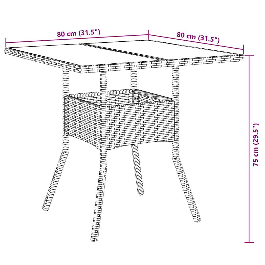 Σετ Τραπεζαρίας Κήπου 3τεμ. Μαύρο Συνθ.Ρατάν/Γυαλί με Μαξιλάρια