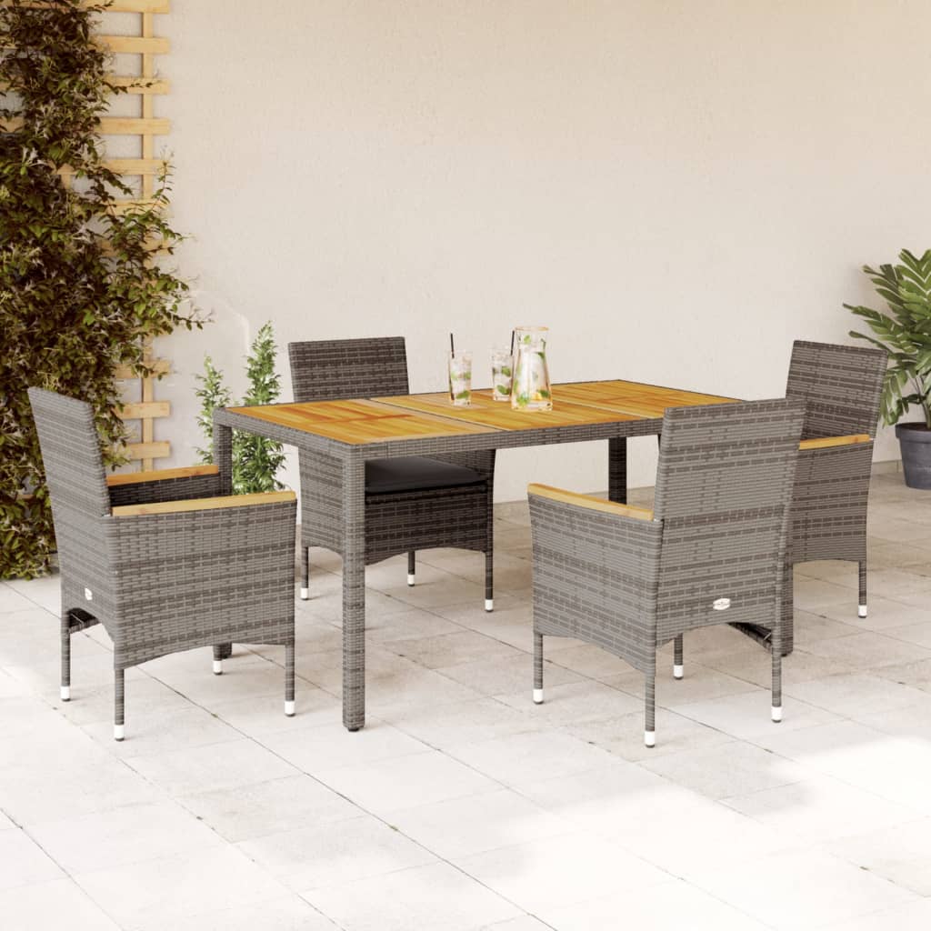 Σετ Τραπεζαρίας Κήπου 5 τεμ. Γκρι Συνθ. Ρατάν/Ακακίας Μαξιλάρια - Pakobazaar