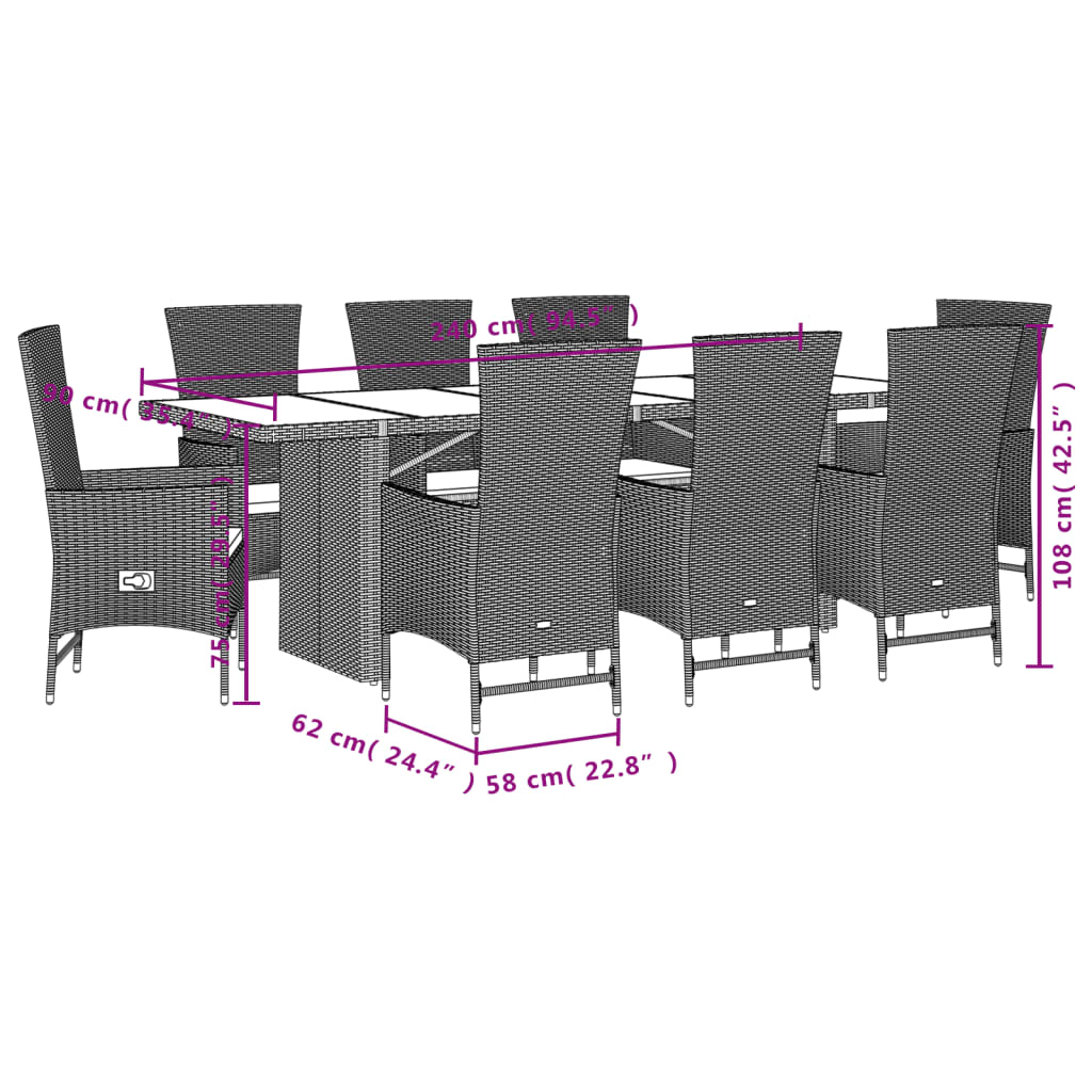 Σετ Τραπεζαρίας Κήπου 9 τεμ. Μπεζ Συνθετικό Ρατάν με Μαξιλάρια