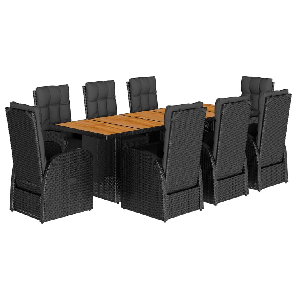 Σετ Τραπεζαρίας Κήπου 9 τεμ Μαύρο από Συνθ. Ρατάν με Μαξιλάρια