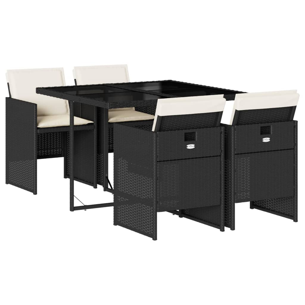 Σετ Τραπεζαρίας Κήπου 5 Τεμαχίων Μαύρο Συνθ. Ρατάν με Μαξιλάρια