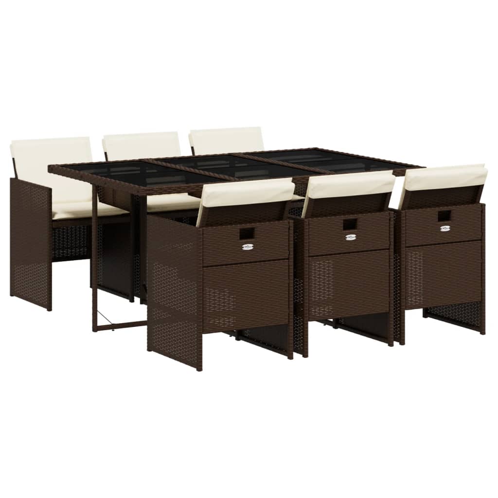 Σετ Τραπεζαρίας Κήπου 7 τεμ. Καφέ Συνθετικό Ρατάν με Μαξιλάρια