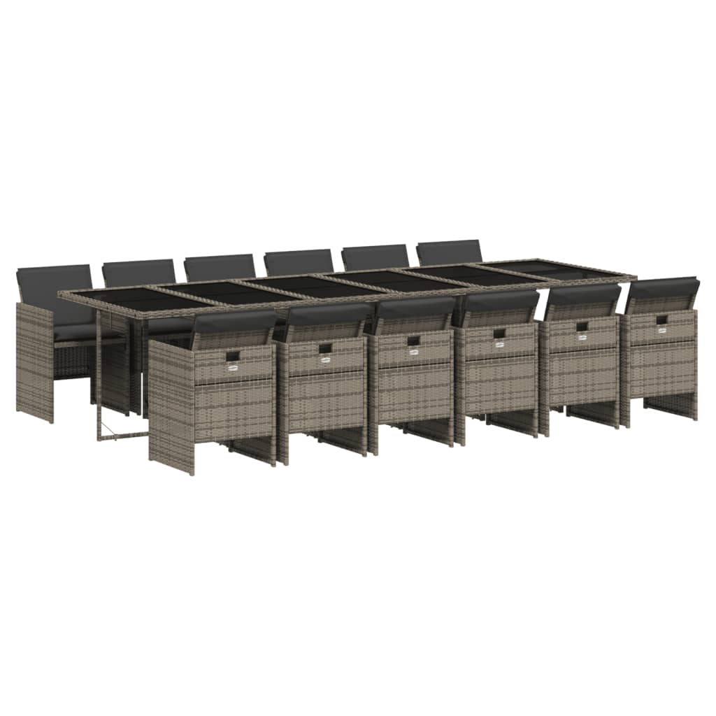 Τραπεζαρία Κήπου 13 Τεμαχίων Γκρι Συνθετικό Ρατάν με Μαξιλάρια