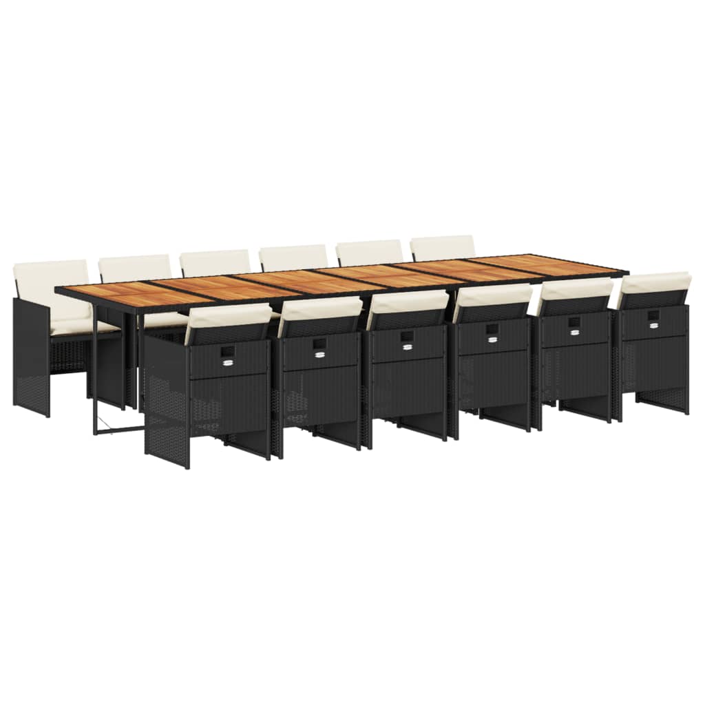 Σετ Τραπεζαρίας Κήπου 13τεμ. Μαύρο από Συνθ. Ρατάν με Μαξιλάρια