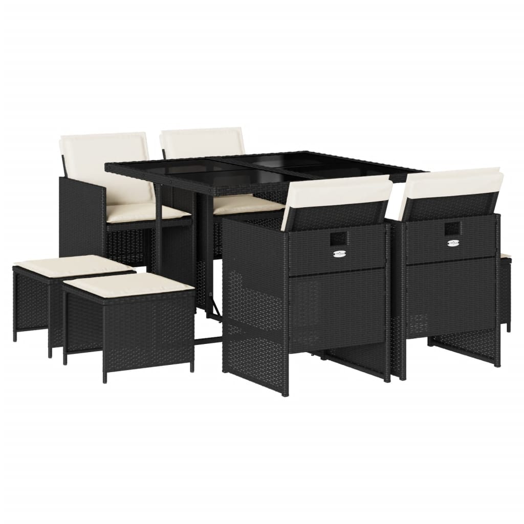 Σετ Τραπεζαρίας Κήπου 9 τεμ Μαύρο από Συνθ. Ρατάν με Μαξιλάρια