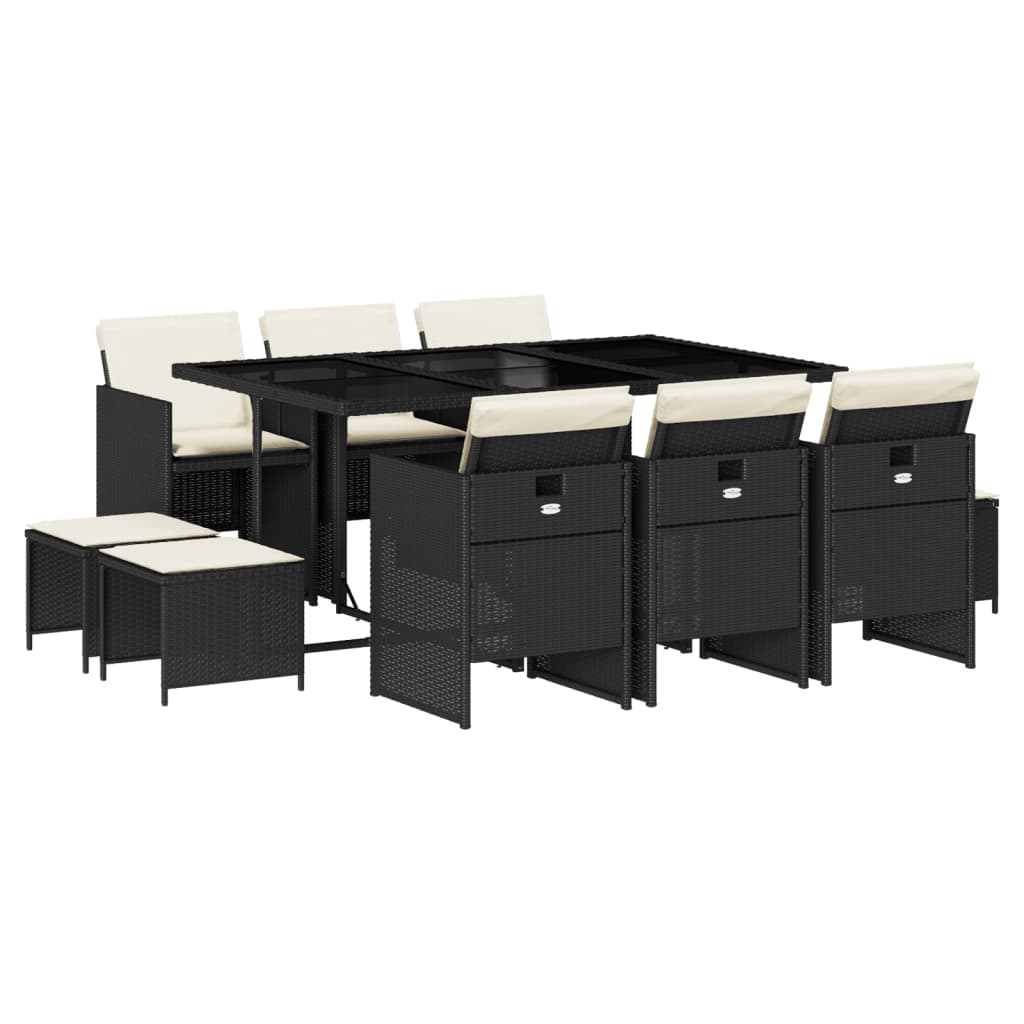 Σετ Τραπεζαρίας Κήπου 11 τεμ Μαύρο από Συνθ. Ρατάν με Μαξιλάρια