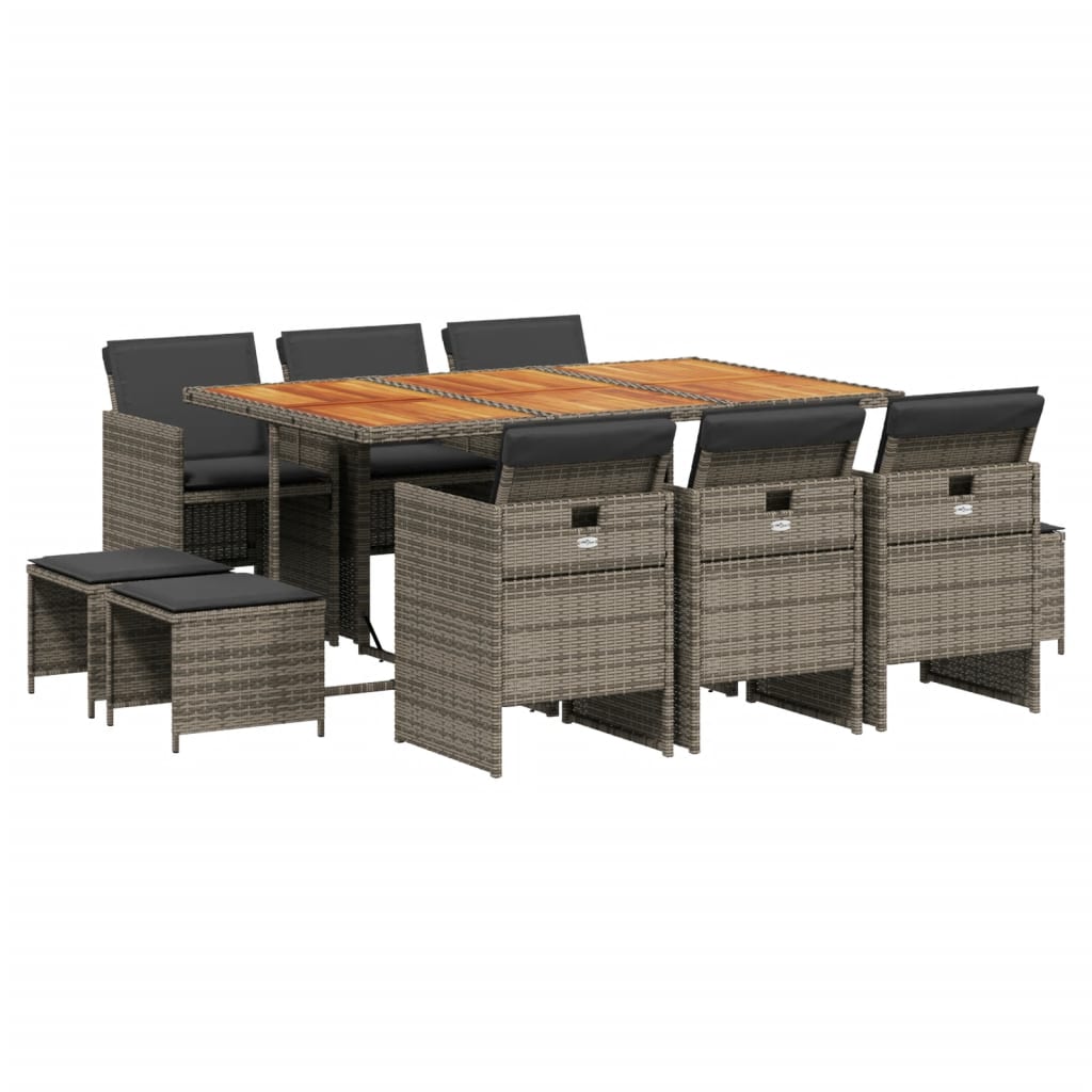 Σετ Τραπεζαρίας Κήπου 11 Τεμαχίων Γκρι Συνθ. Ρατάν με Μαξιλάρια