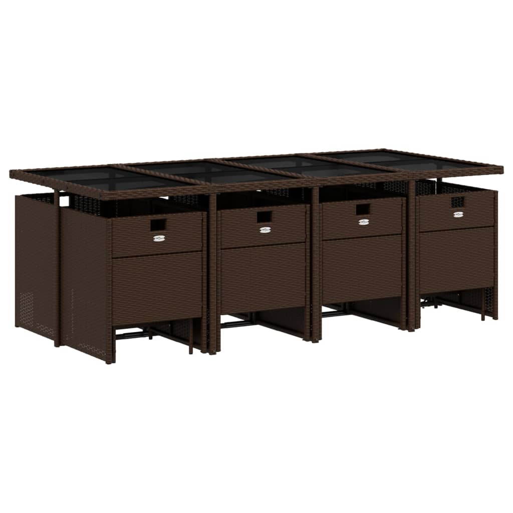 Σετ Τραπεζαρίας Κήπου 13 τεμ. Καφέ από Συνθ. Ρατάν με Μαξιλάρια - Pakobazaar