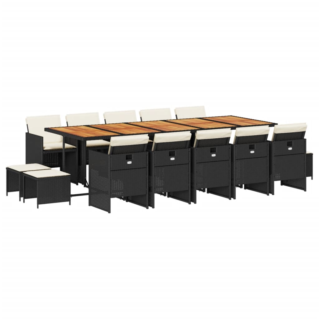 Σετ Τραπεζαρίας Κήπου 15 τεμ Μαύρο από Συνθ. Ρατάν με Μαξιλάρια