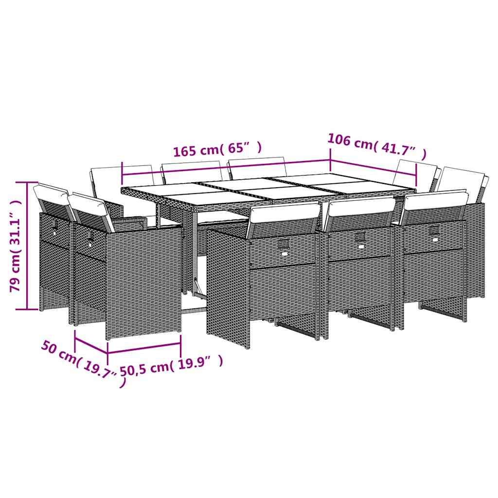 Σετ Τραπεζαρίας Κήπου 11 τεμ. Μπεζ Συνθετικό Ρατάν με Μαξιλάρια