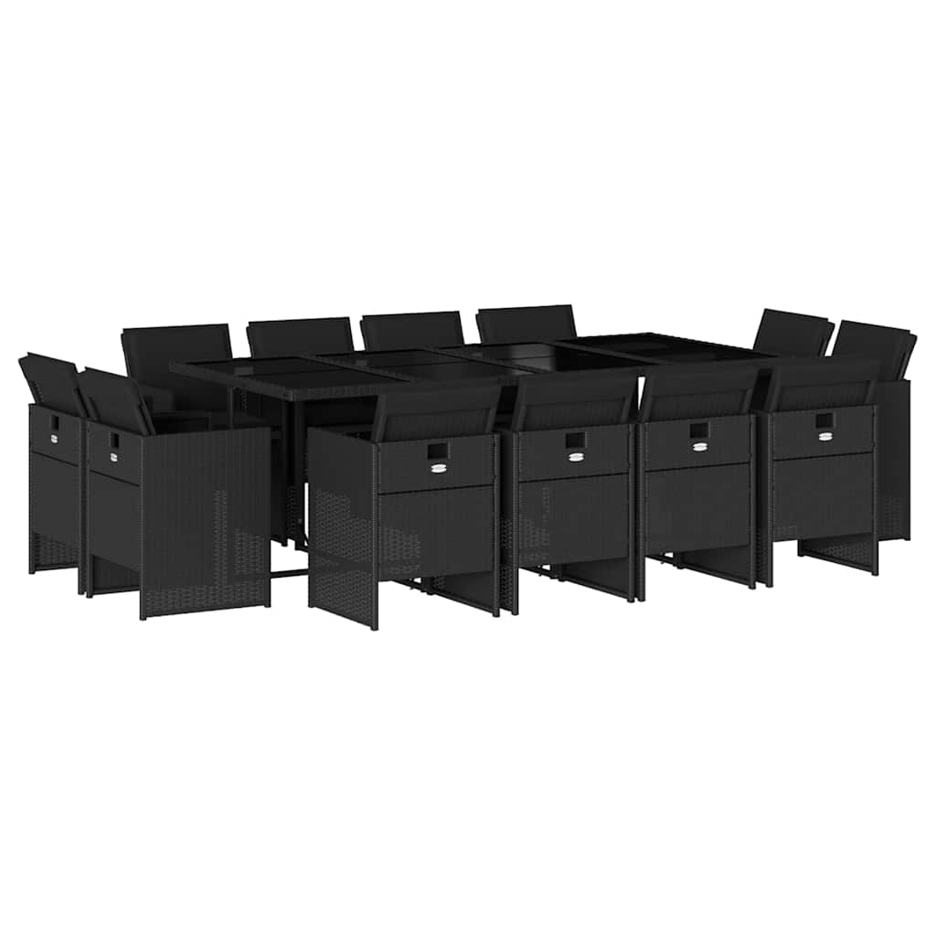 Σετ Τραπεζαρίας Κήπου 13τεμ. Μαύρο από Συνθ. Ρατάν με Μαξιλάρια