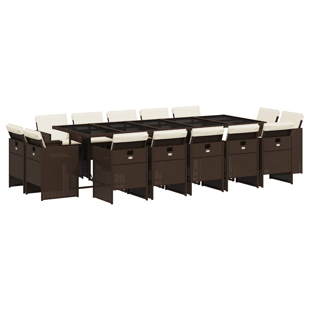 Σετ Τραπεζαρίας Κήπου 15 τεμ Καφέ από Συνθ. Ρατάν με Μαξιλάρια