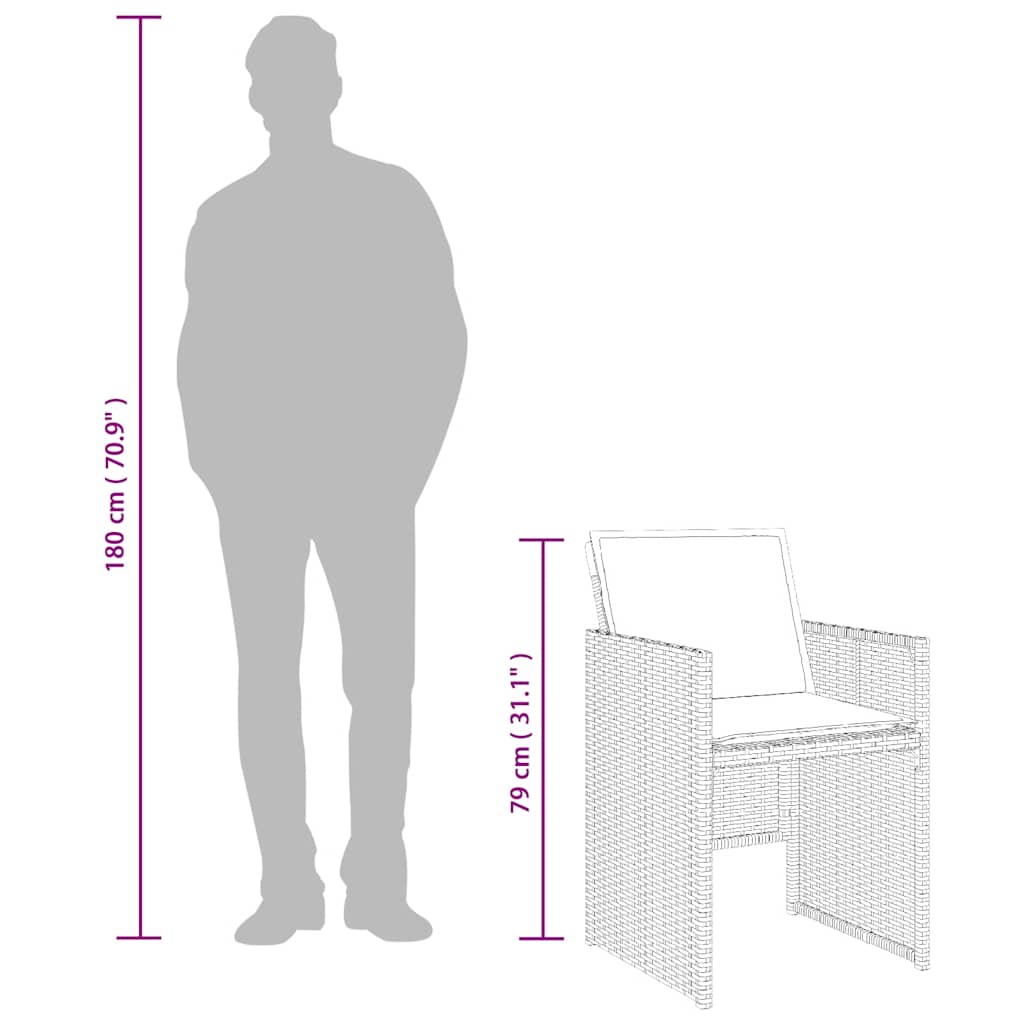 Σετ Τραπεζαρίας Κήπου 15 τεμ Καφέ από Συνθ. Ρατάν με Μαξιλάρια