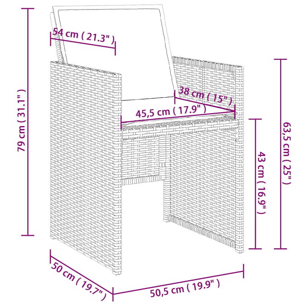 Σετ Τραπεζαρίας Κήπου 15 τεμ Μαύρο από Συνθ. Ρατάν με Μαξιλάρια