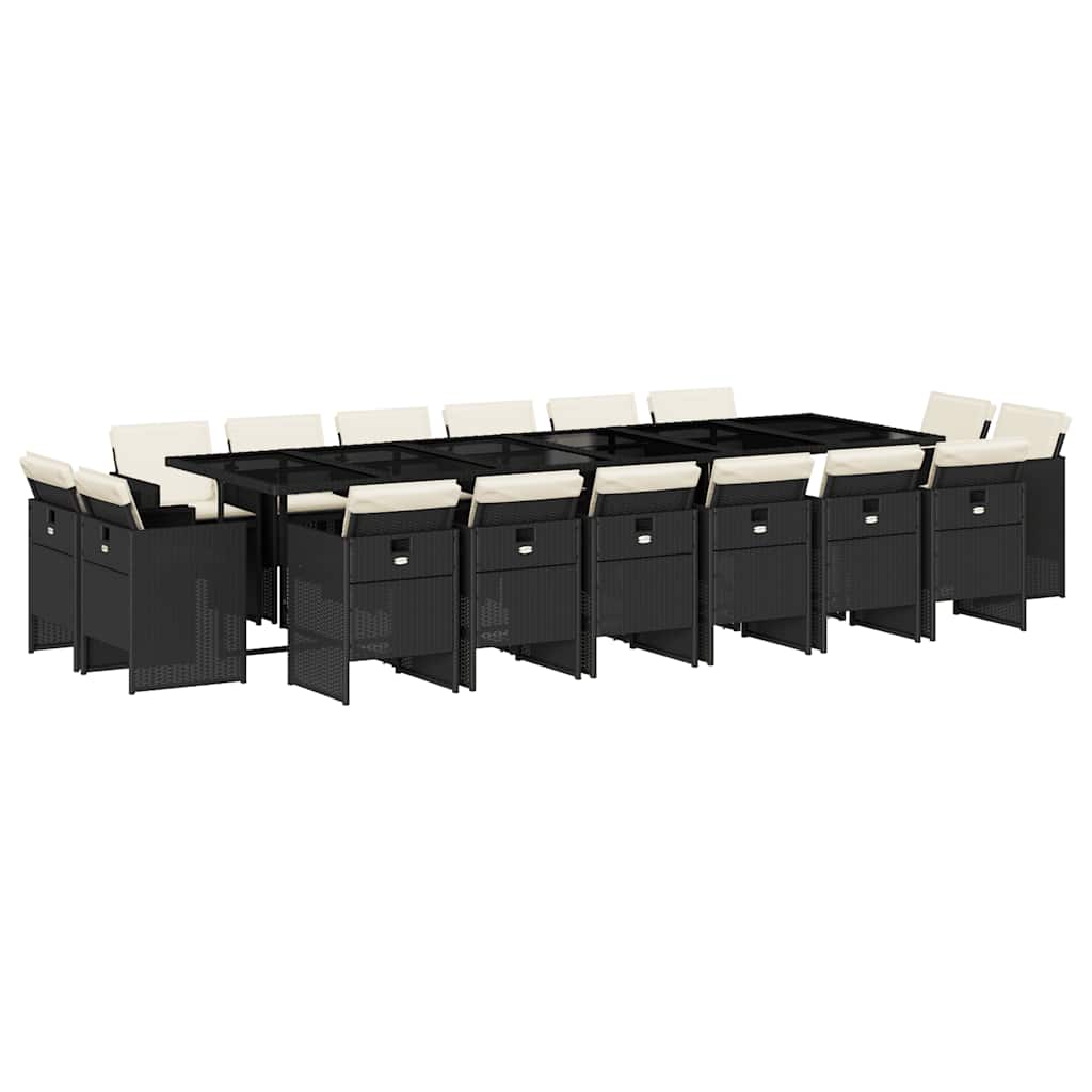 Σετ Τραπεζαρίας Κήπου 17 τεμ Μαύρο από Συνθ. Ρατάν με Μαξιλάρια