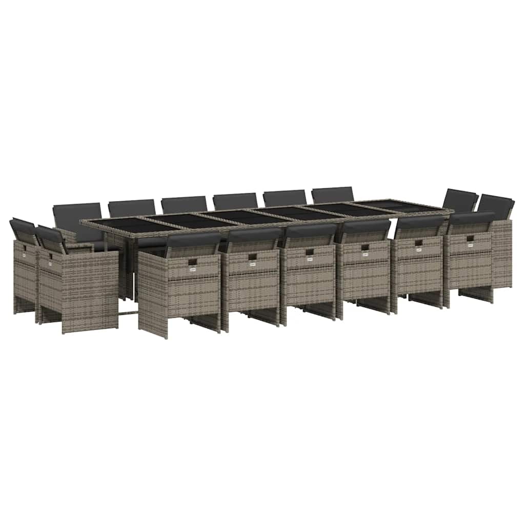 Σετ Τραπεζαρίας Κήπου 17 τεμ. Γκρι από Συνθ. Ρατάν με Μαξιλάρια