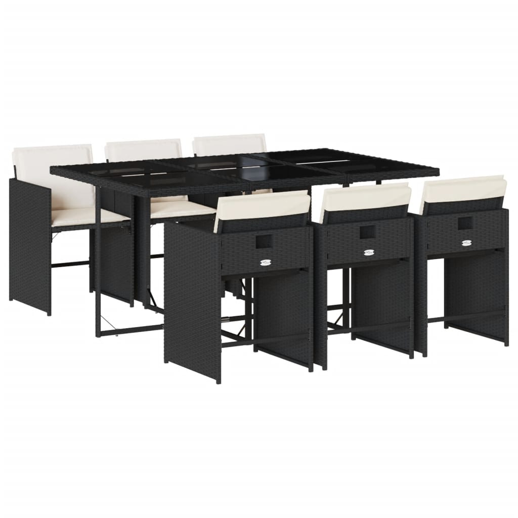 Σετ Τραπεζαρίας Κήπου 7 Τεμ. Μαύρο Συνθετικό Ρατάν με Μαξιλάρια