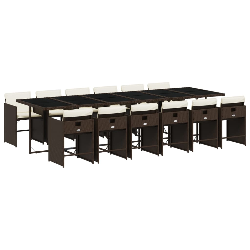 Σετ Τραπεζαρίας Κήπου 13 τεμ. Καφέ από Συνθ. Ρατάν με Μαξιλάρια