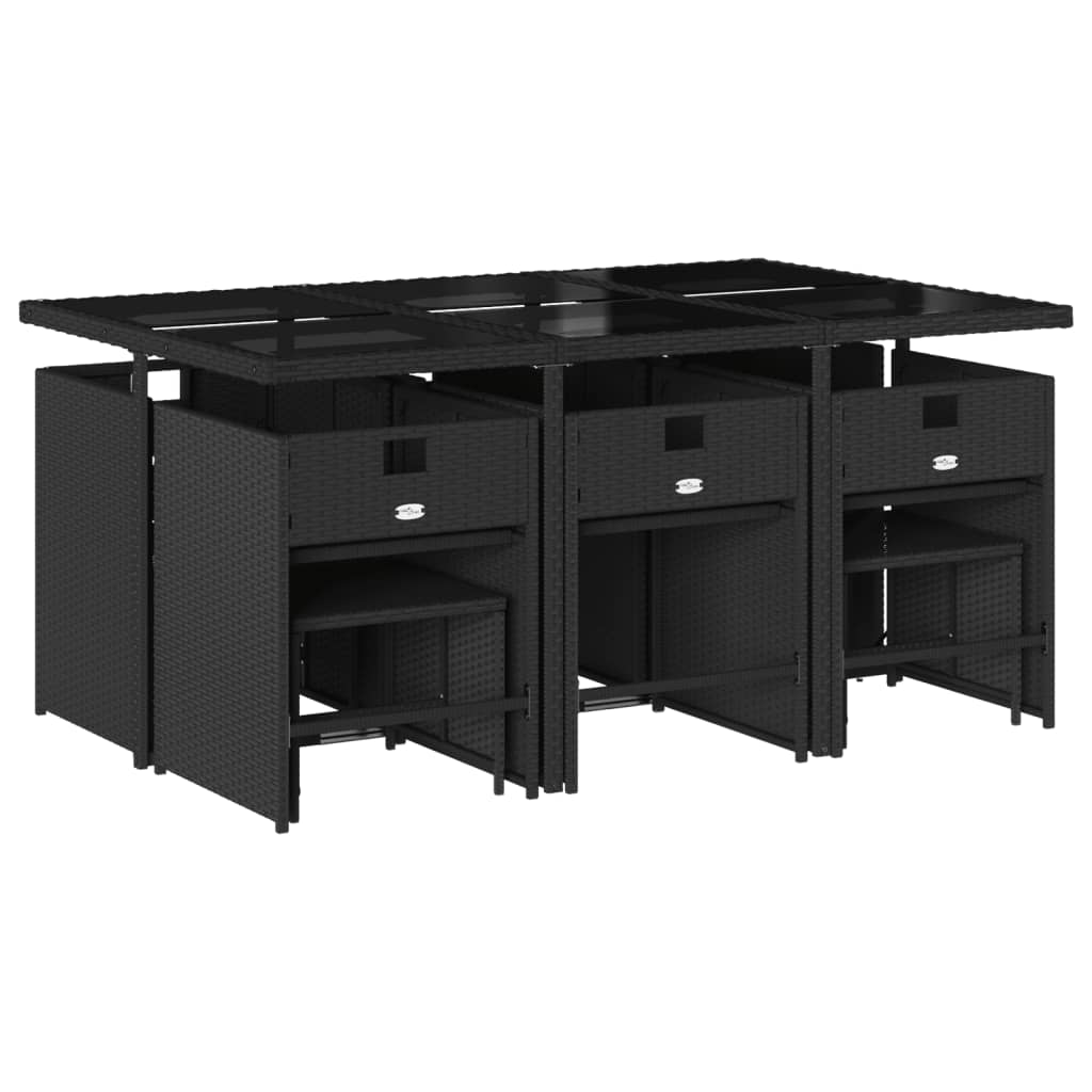 Σετ Τραπεζαρίας Κήπου 11 τεμ Μαύρο από Συνθ. Ρατάν με Μαξιλάρια