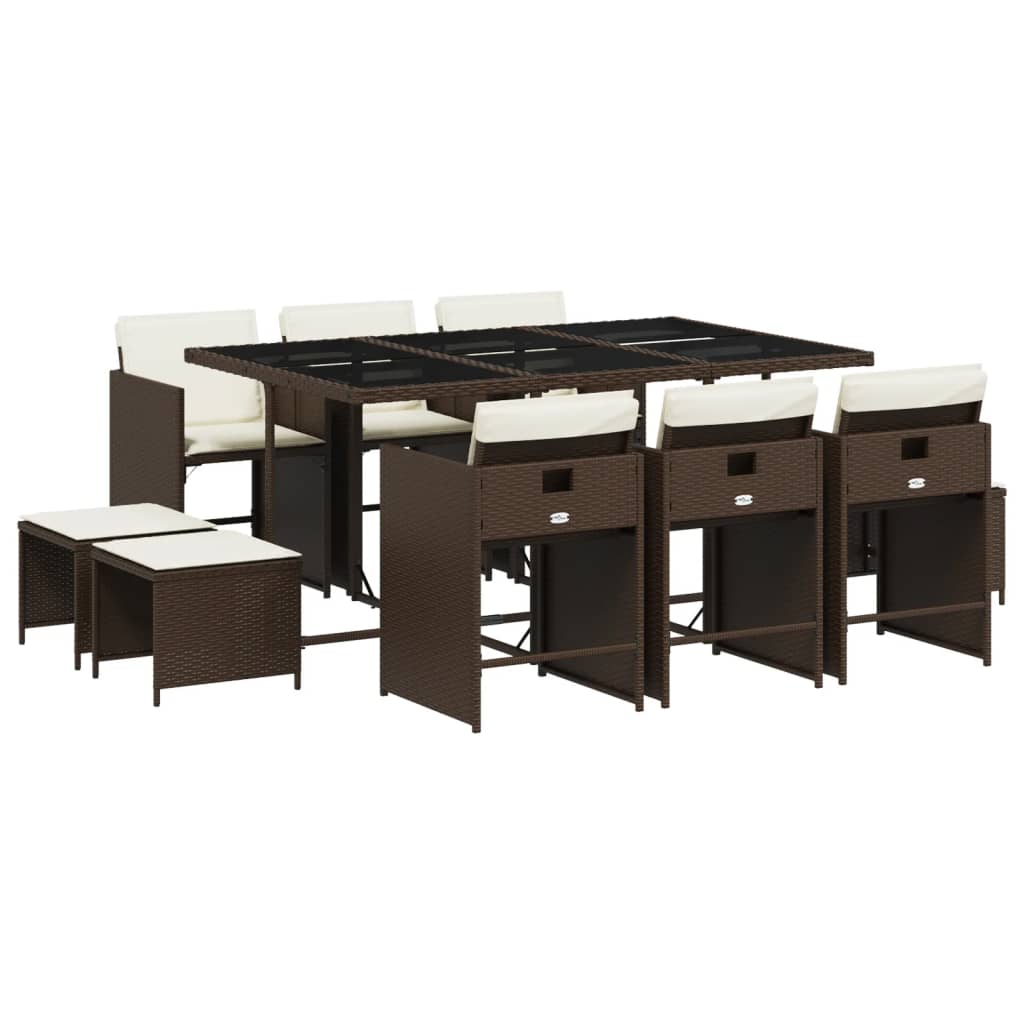 Σετ Τραπεζαρίας Κήπου 11 τεμ. Καφέ Συνθετικό Ρατάν με Μαξιλάρια